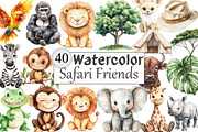 Watercolor Safari Friends Clipart, a Seasonal Illustration by Design Market (Thumbnail 1 of 4)