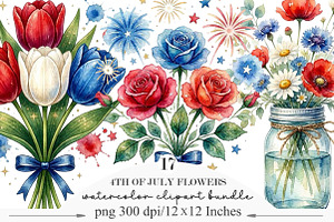 4th of July Flowers Clipart, a Seasonal Illustration by Designking