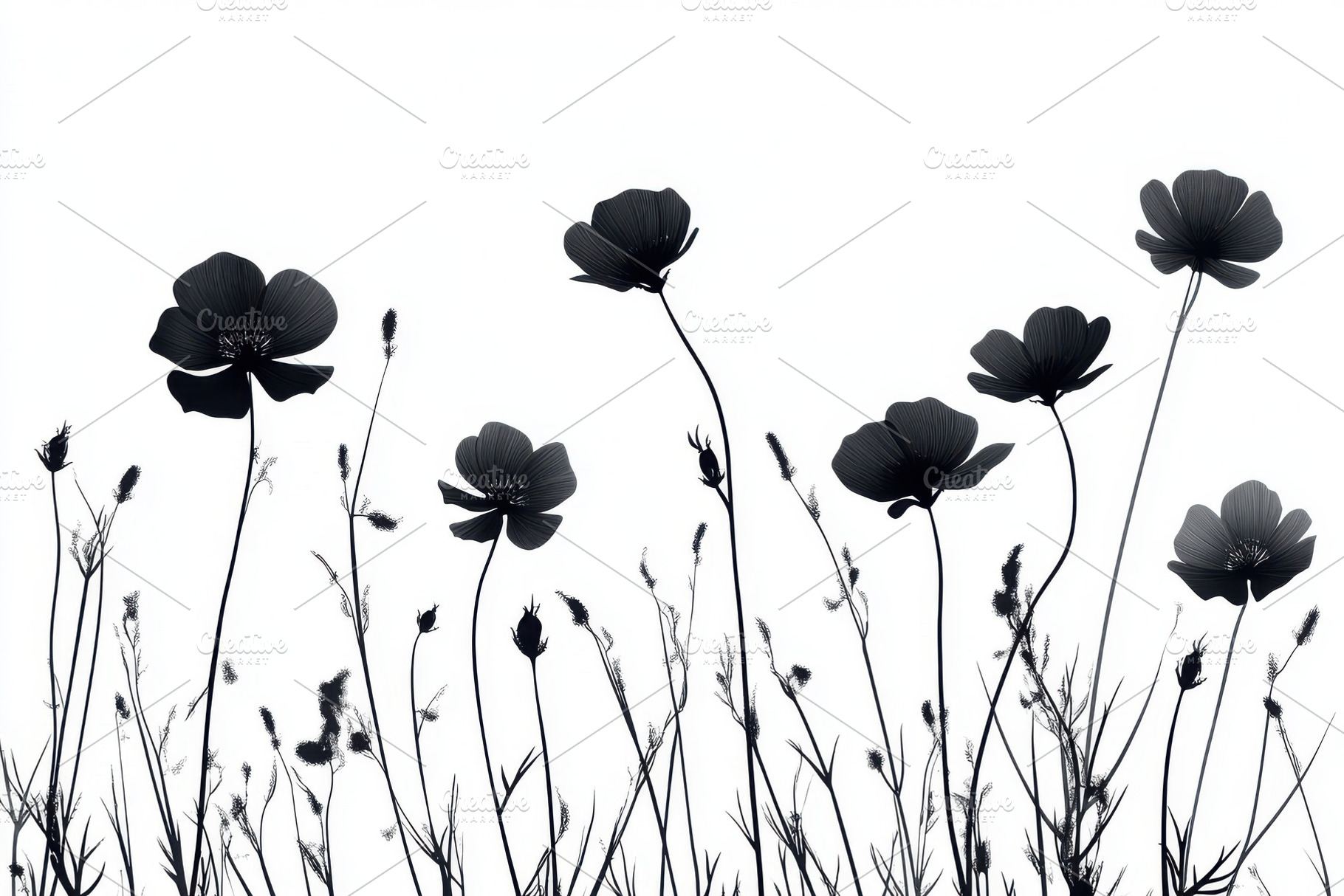 Black Silhouettes of Flowers and Gra, a Beauty & Fashion Photo by Pixeness Studio
