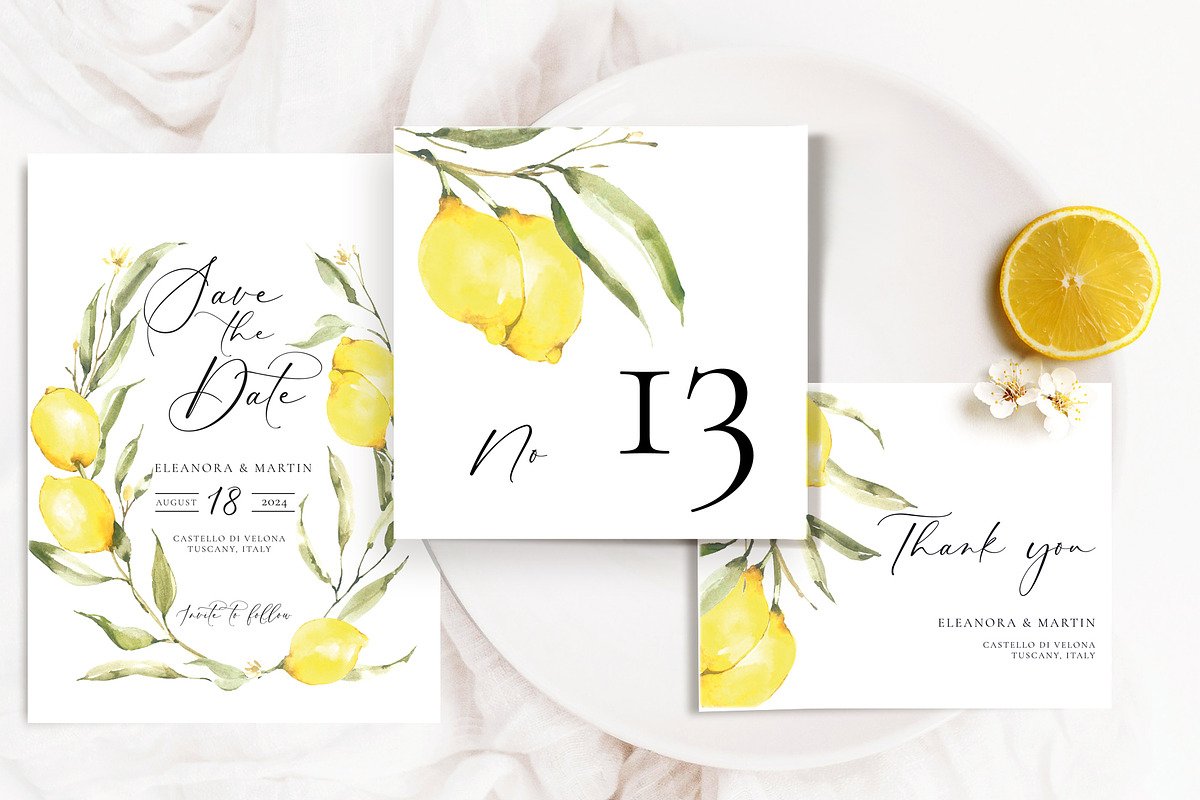 Lemon Watercolor Wedding Set, an Invitation Template by Artberriez (Photo 3 of 5)