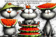 Summer Cat Enjoy Watermelon Clipart, a Seasonal Illustration by Canvas Craft (Thumbnail 1 of 7)