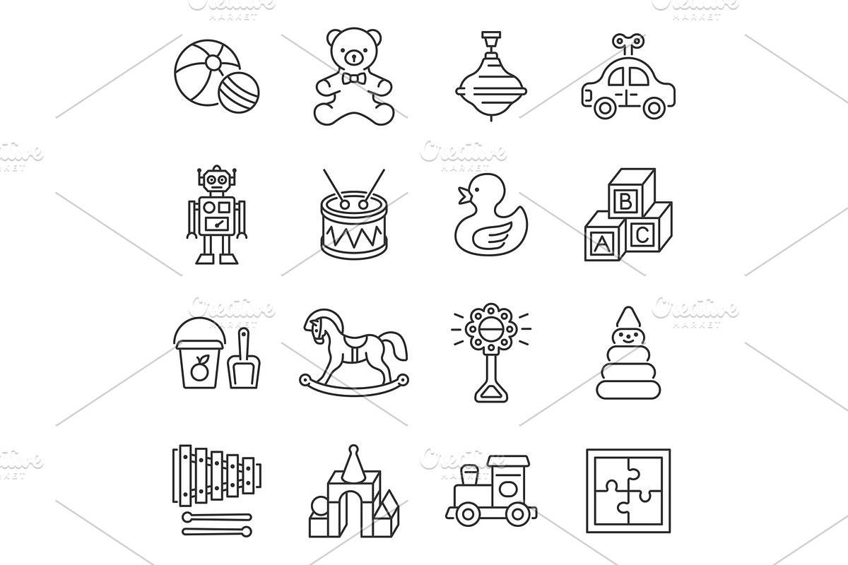 Baby toy line icon set, an Outline Icon by ElineDesign