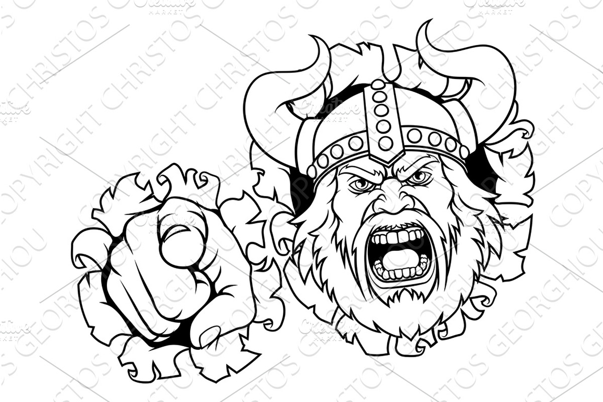 Viking Warrior Pointing Cartoon, a Texture Illustration by Christos Georghiou