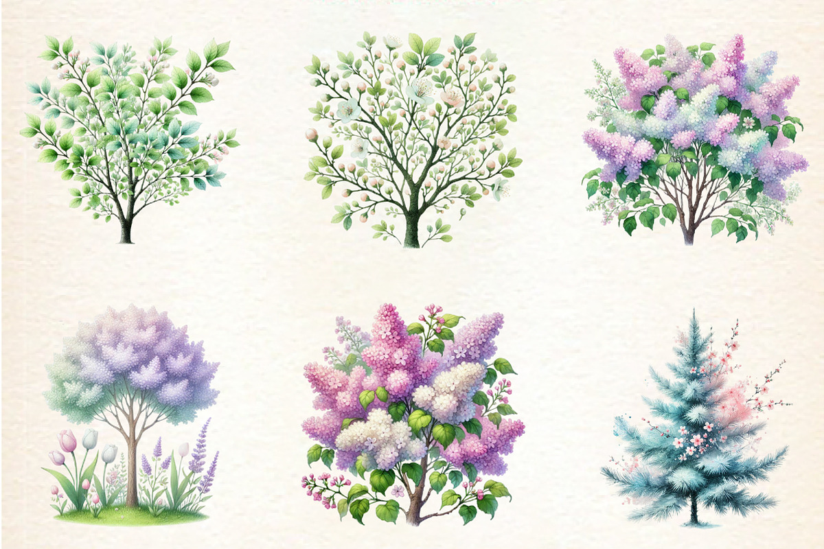 Pastel Spring Trees Clipart, an Illustration by DreamArtGraphic (Photo 2 of 5)