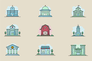 set of building icon logo line art, a Branding & Logo Template by zyxroun shop