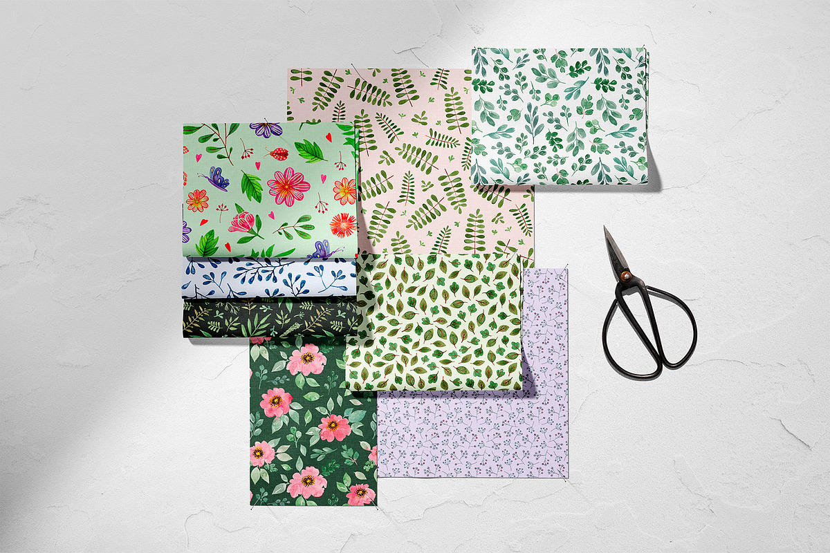 Botanical watercolor floral patterns, a Texture Illustration by alenaganzhela (Photo 2 of 8)