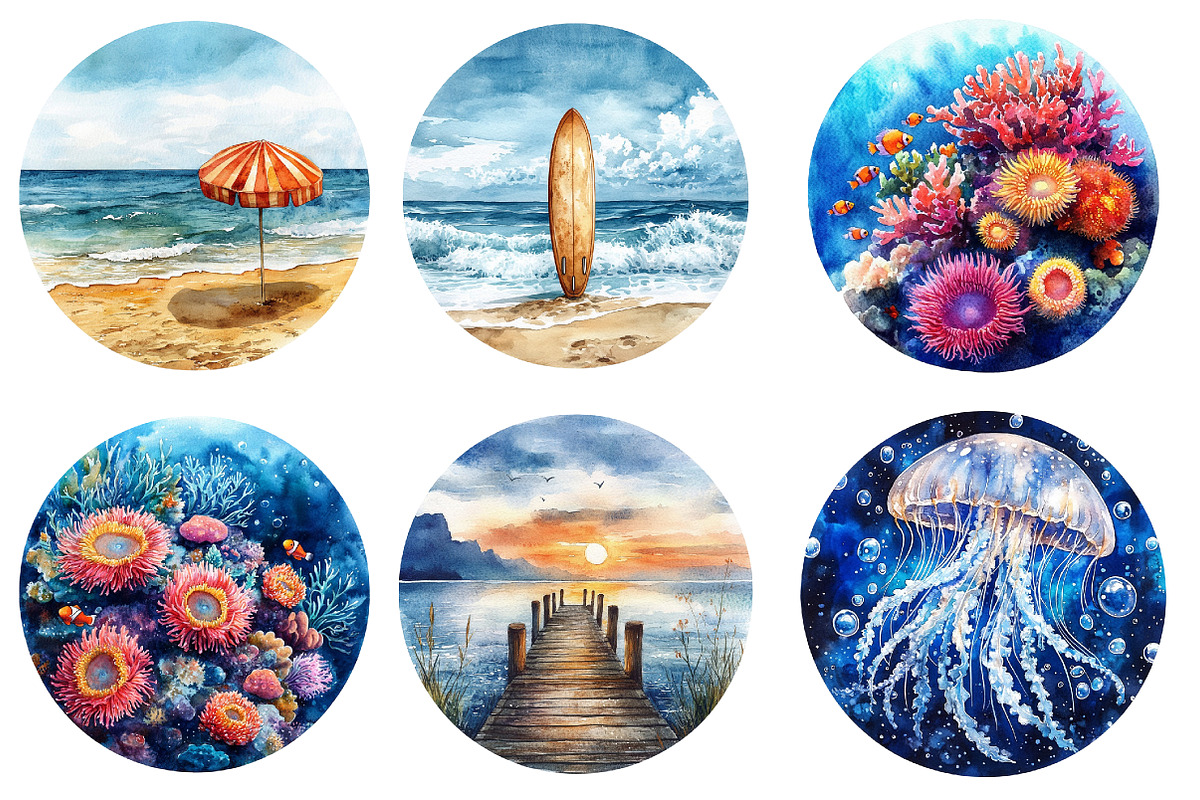Sea Scene Circle Round PNG, an Illustration by SinaCreation (Photo 2 of 5)