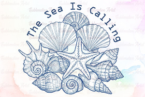 Summer Beach Seashell Doodle PNG, an Illustration by Sublimation Artist