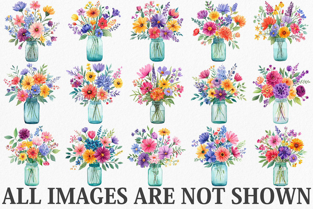 watercolor Flowers in jar Clipart, an Illustration by Canvas Craft (Photo 3 of 6)