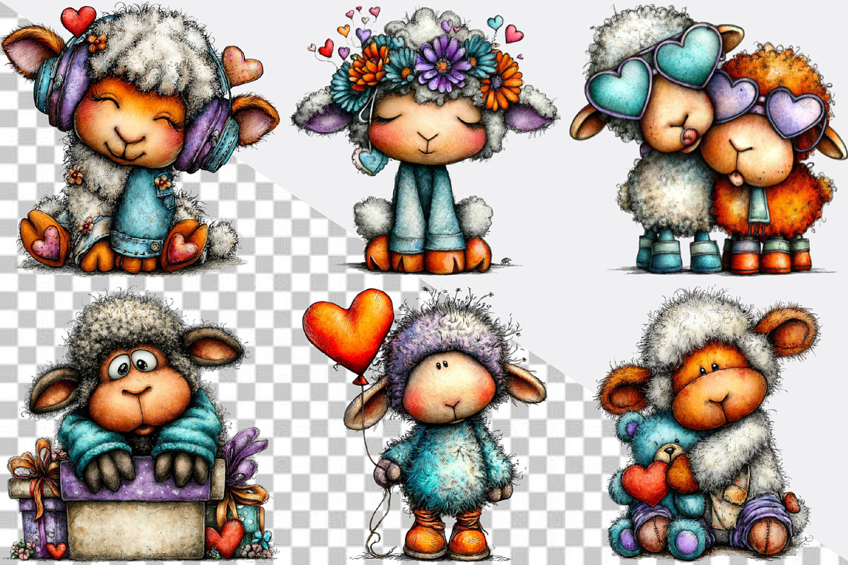 Funny Valentine Sheep Clipart Bundle, an Illustration by SVGArt (Photo 5 of 8)