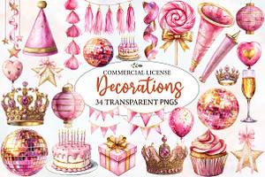 Pink and Gold Party Decorations, an Illustration by Designworld