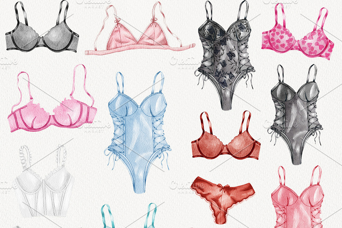 Lingerie Watercolor Collection, an Object Illustration by BarvArt (Photo 3 of 9)