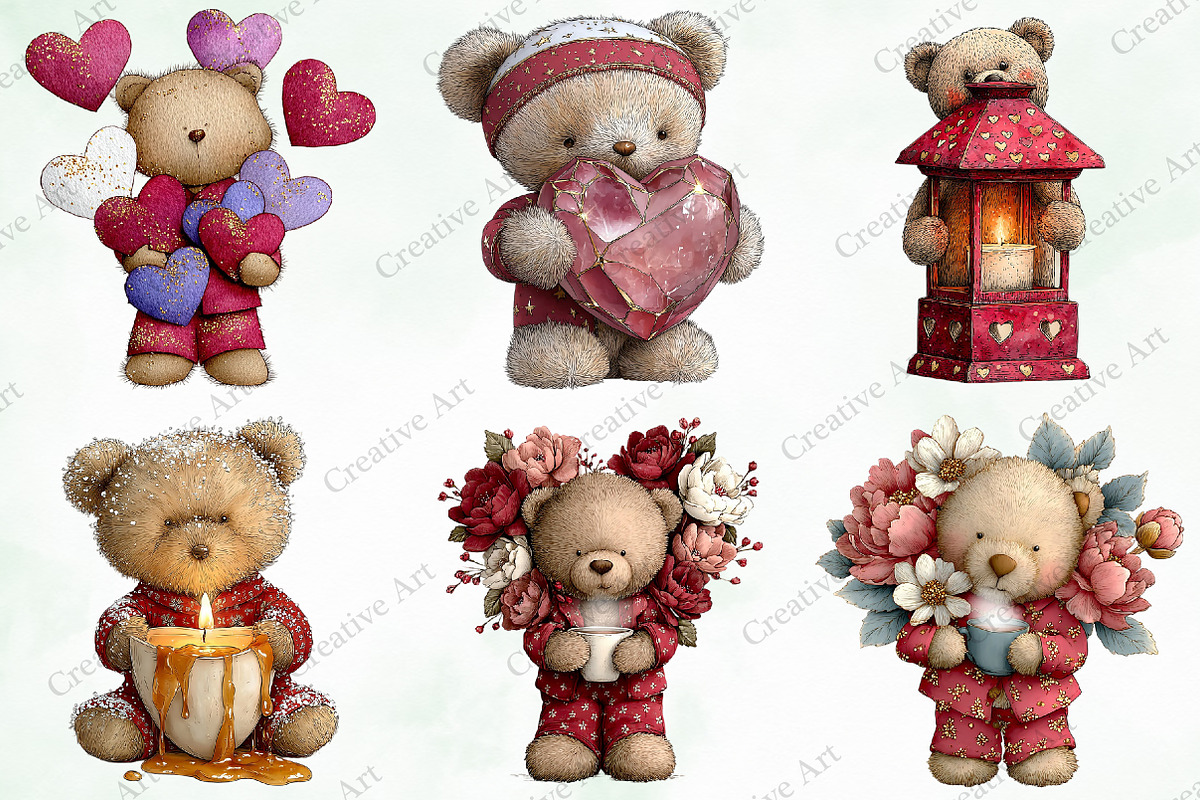 Valentine Teddy With Elements Bundle, an Illustration by Creative Art (Photo 2 of 10)