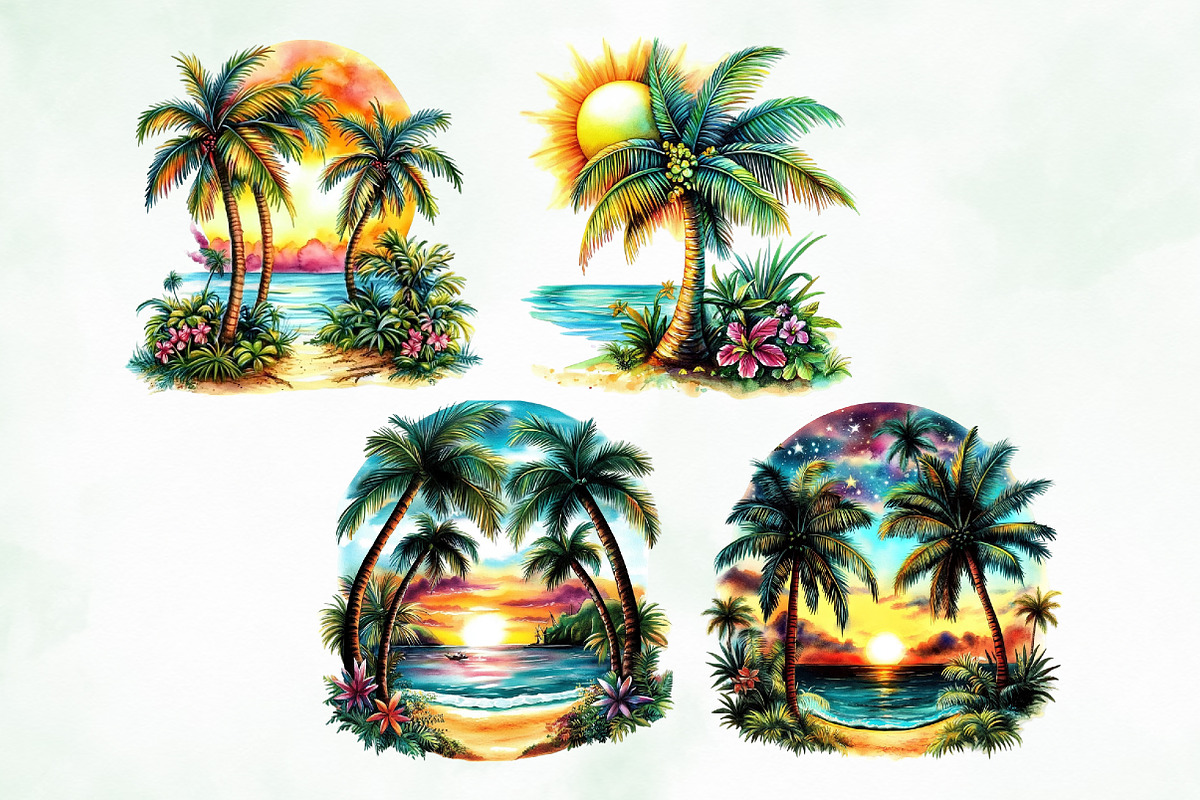 Aesthetic Sunset & Palm Tree Clipart, a Seasonal Illustration by Creative Art (Photo 6 of 8)