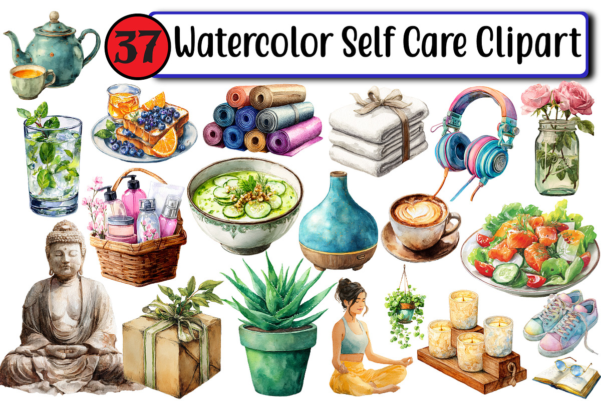 Watercolor Self Care Clipart, an Illustration by Design Market (Photo 1 of 3)