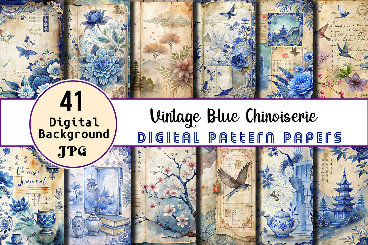 Vintage Blue Chinoiserie Digital, an Illustration by Wow Magic (Photo 1 of 2)