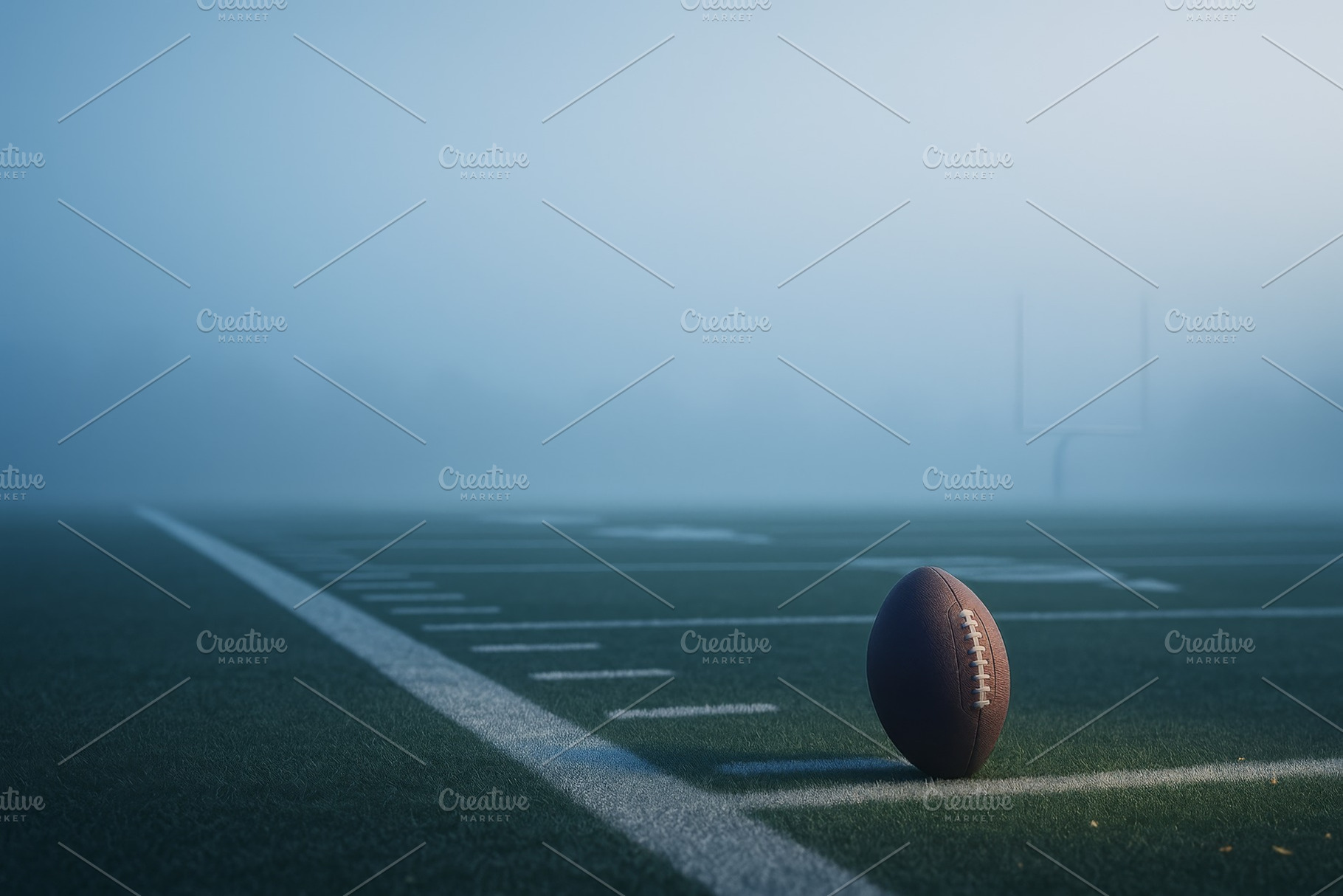 American football on a misty field d, a Photo by Dvoevnore photos