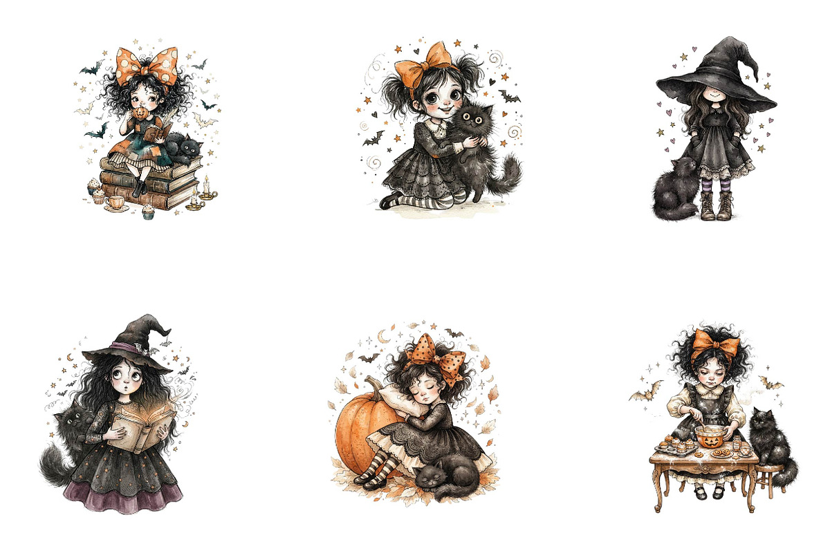 Whimsical Halloween Girl Clipart, a Seasonal Illustration by CreationArt (Photo 3 of 5)
