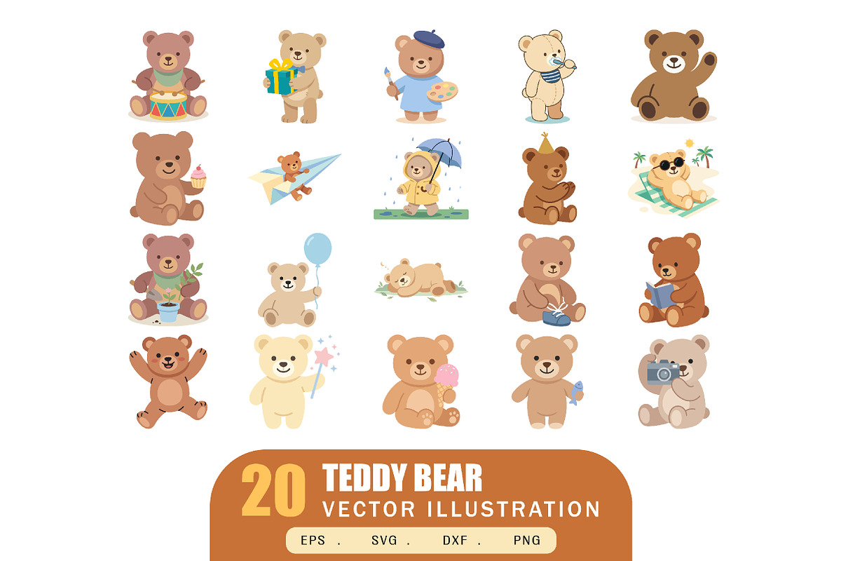Teddy Bear Illustration Set, an Animal Illustration by Pixels.Craft (Photo 1 of 4)