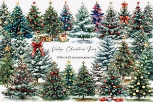 Vintage Christmas Trees Clipart, an Illustration by Designworld