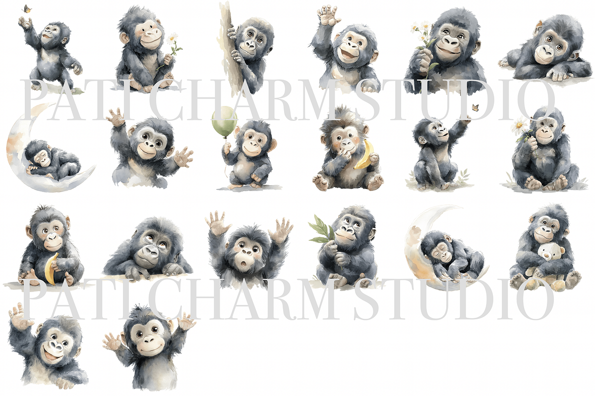 20 Baby Gorilla Clipart, an Animal Illustration by Pati Charm Studio (Photo 2 of 8)
