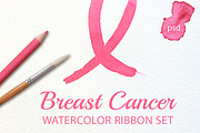 Watercolor Breast Cancer ribbon set, an Illustration by Nikelser (Thumbnail 1 of 3)