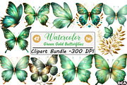 Green Gold Butterflies Clipart, an Illustration by DreamCafeArt (Thumbnail 1 of 6)