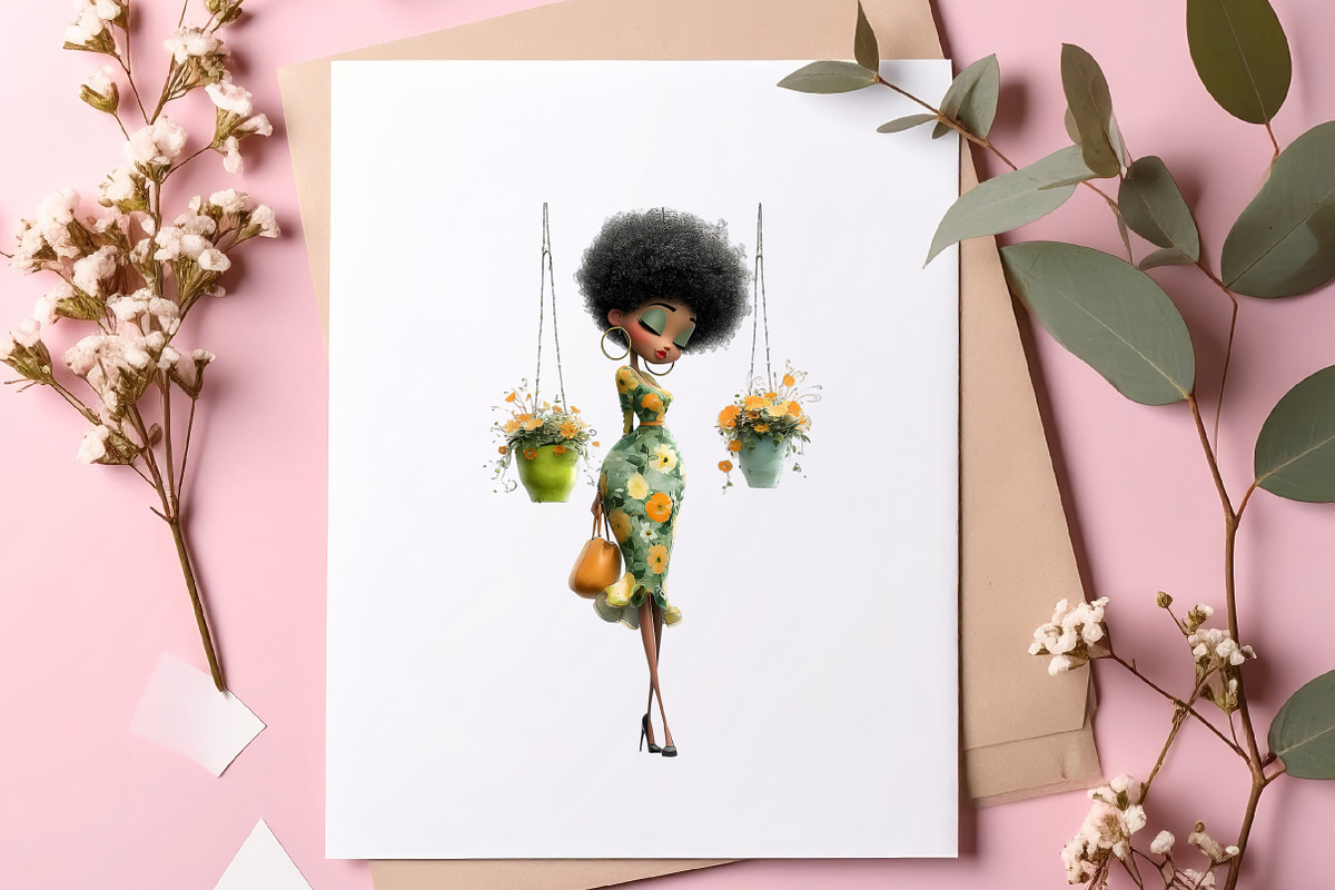 Whimsical Floral Black Girls Clipart, an Illustration by SinaCreation (Photo 5 of 9)