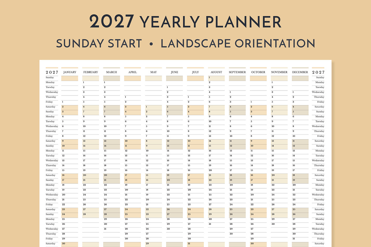 2027 Wall Planner Sunday Start L, a Stationery Template by Olga Begak Art & Design (Photo 2 of 4)