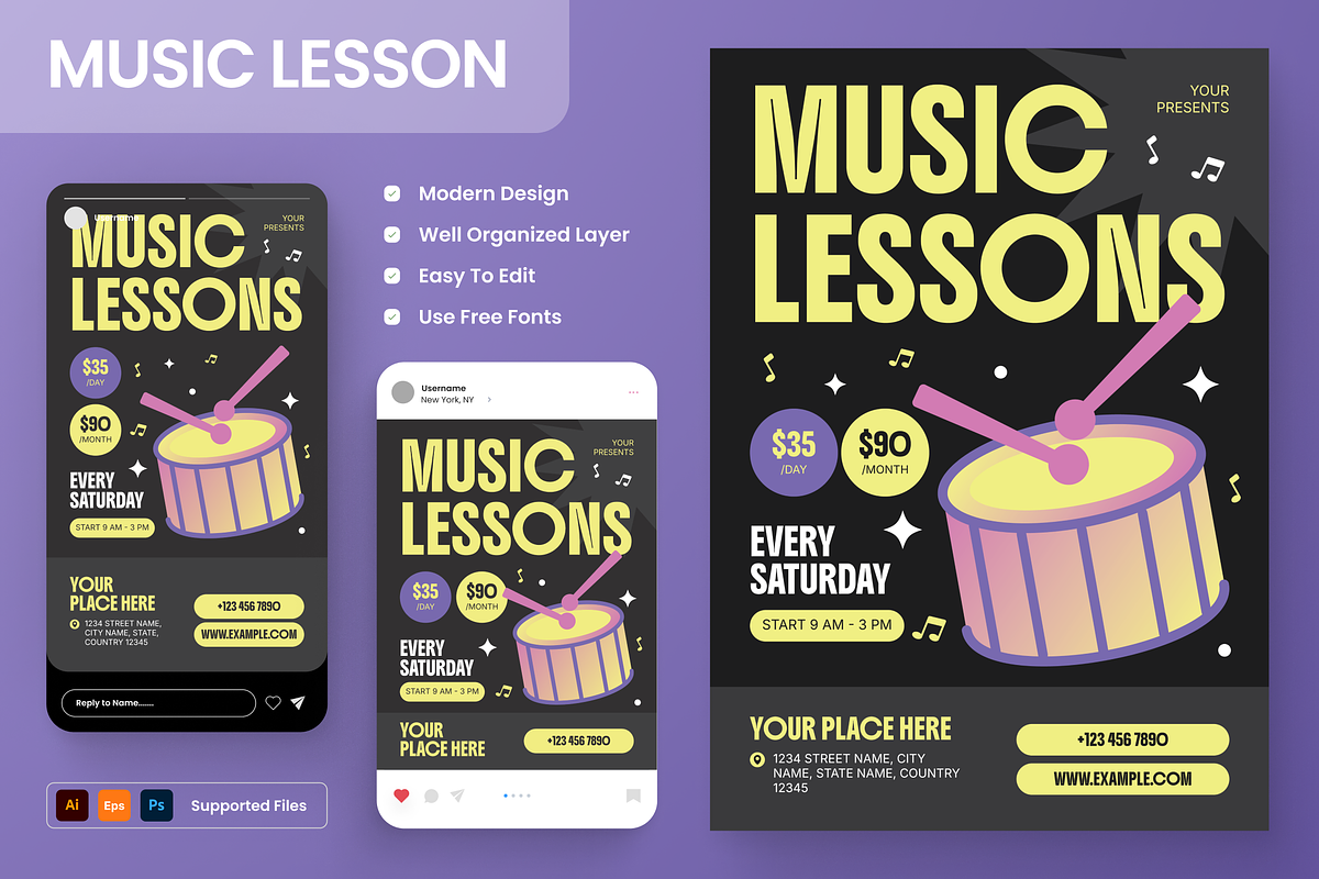 Music Lesson Flyer Set, a Flyer Template by Annora Studio (Photo 1 of 6)