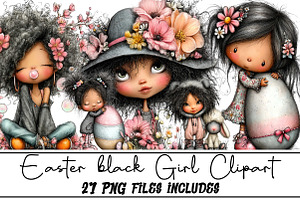 Easter black Girl Clipart, an Illustration by DreamArtGraphic