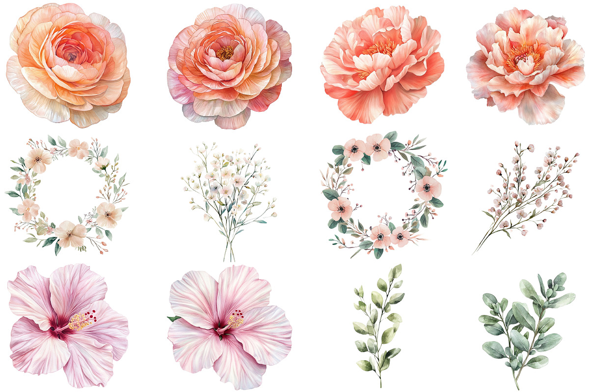 Pastel Watercolor Flower Clipart, an Illustration by DreamCafeArt (Photo 3 of 8)