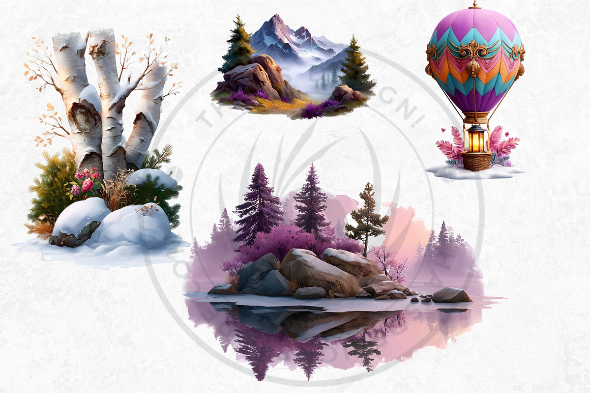 Watercolor Winter Scenes Cliparts, a Seasonal Illustration by ThatsDesignArt (Photo 7 of 17)