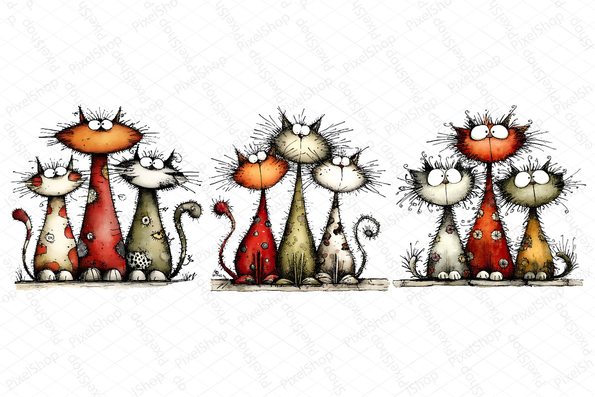 Whimsical Christmas Cats Clipart, a Texture Illustration by DreamPrint404 (Photo 6 of 6)