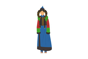 Beautiful Nomad Mongol Woman, a Person Illustration by TopVectors