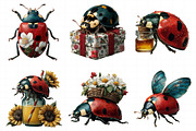 Whimsical Ladybug Spring Set Clipart, an Illustration by Daily.Designs (Thumbnail 3 of 7)