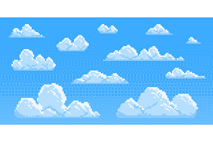 Pixel clouds set for game background, an Illustration by art PVP - market