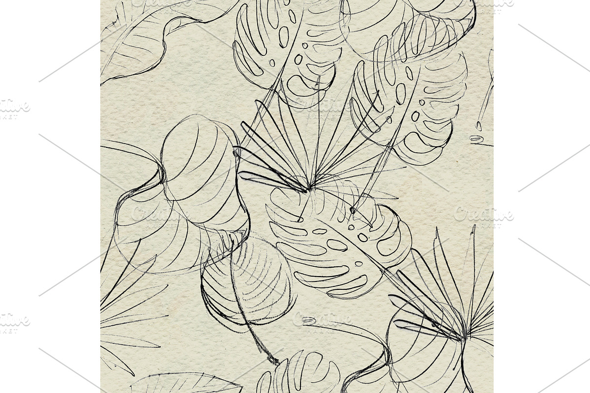 Black and white graphic tropical, a Pattern Graphic by Alena Stoyko design