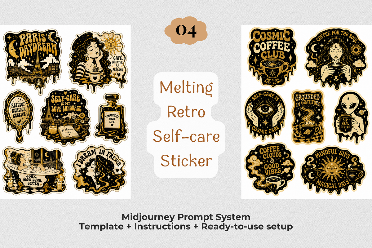 Retro Groovy Sticker T-Shirt Prompts, a Seasonal Illustration by Print Haven Mochi Vintage (Photo 5 of 8)