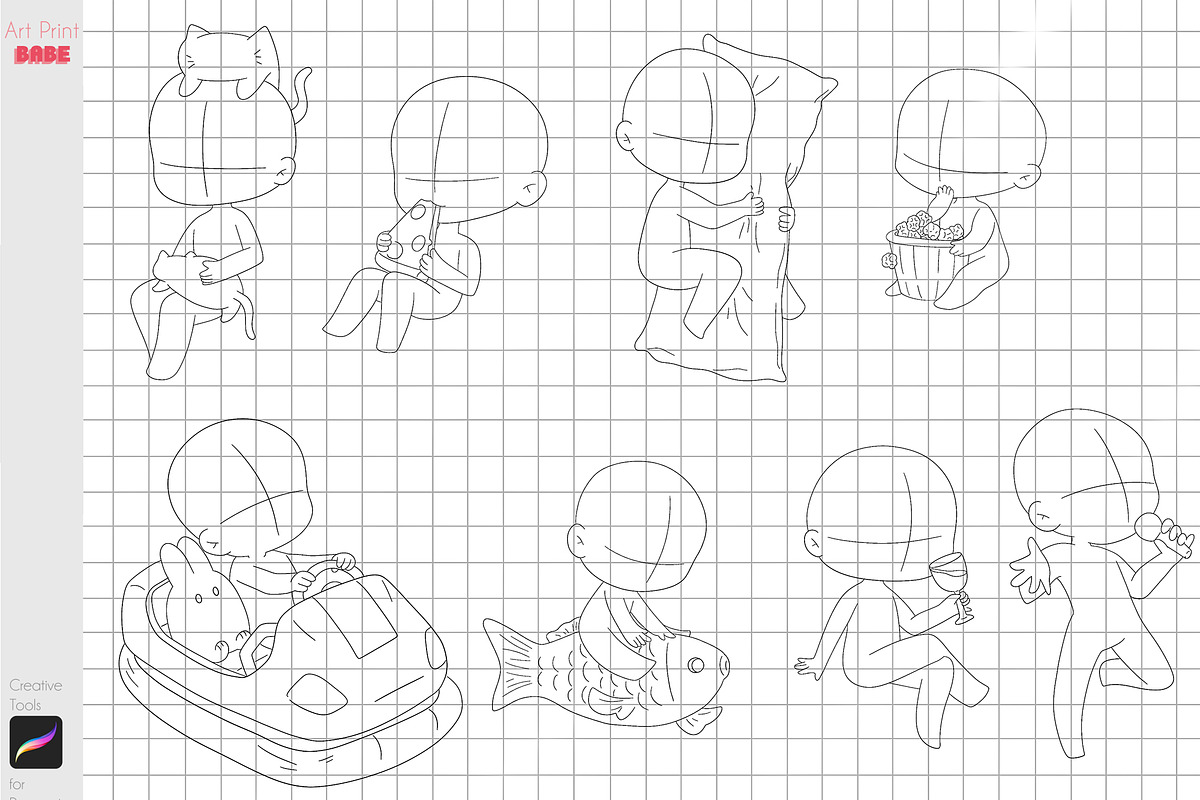Procreate Chibi Stamp Cartoon Kawaii, a Brush Add-On by ArtPrintBabe (Photo 6 of 7)