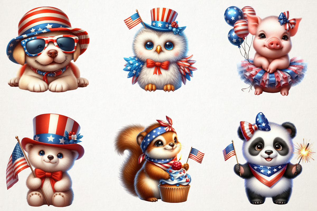 4th of July Cute Baby Animal Clipart, a Seasonal Illustration by RobertsArt (Photo 6 of 7)