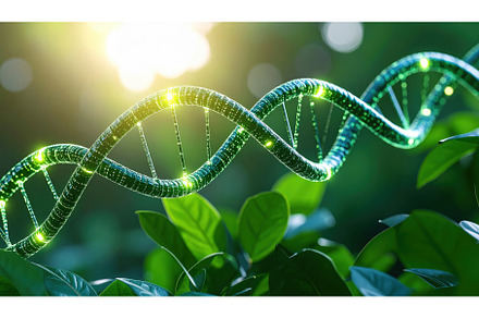 Green DNA strand in nature setting