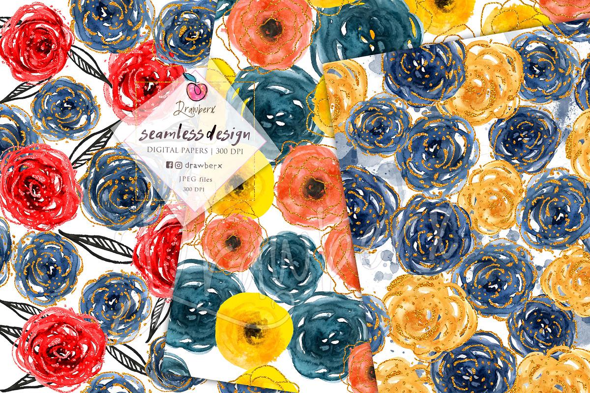 Rose Flowers Seamless Paper pack 012, a Pattern Graphic by Drawberx (Photo 7 of 9)