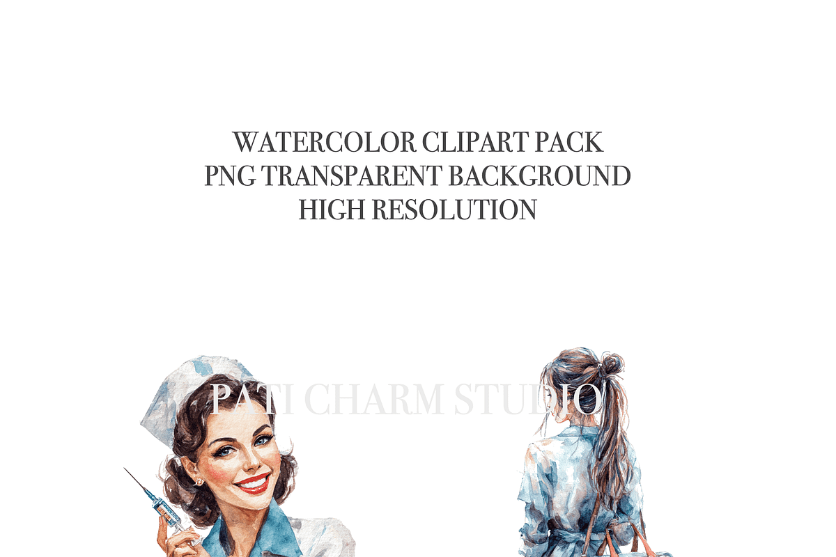 11 Nurse Clipart, a Decorative Illustration by Pati Charm Studio (Photo 5 of 8)