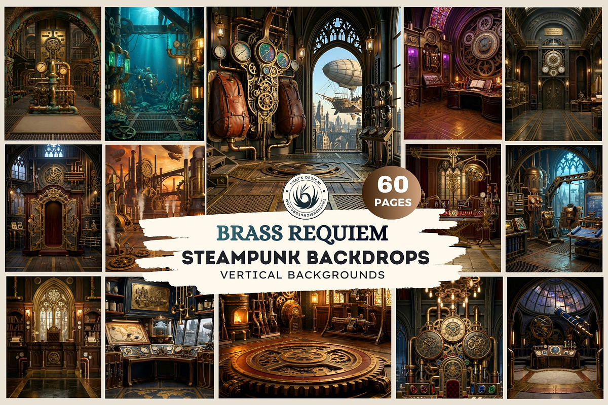 Brass Requiem Steampunk Backdrops V1, a Background Graphic by ThatsDesignArt (Photo 1 of 12)