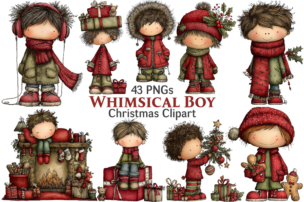 Whimsical Christmas Boy Clipart, an Illustration by Pixels.Craft (Photo 1 of 6)