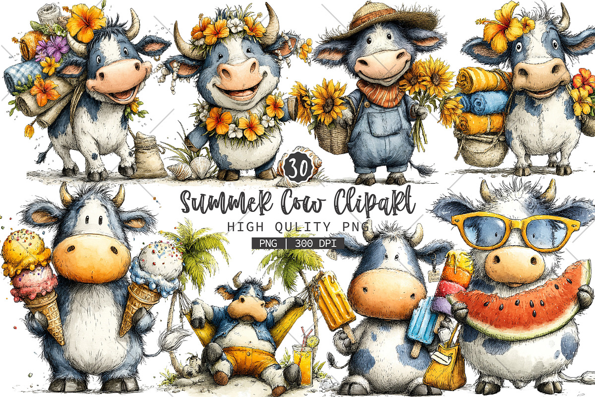 Summer Cow PNG Clipart, a Seasonal Illustration by OK Design (Photo 1 of 6)