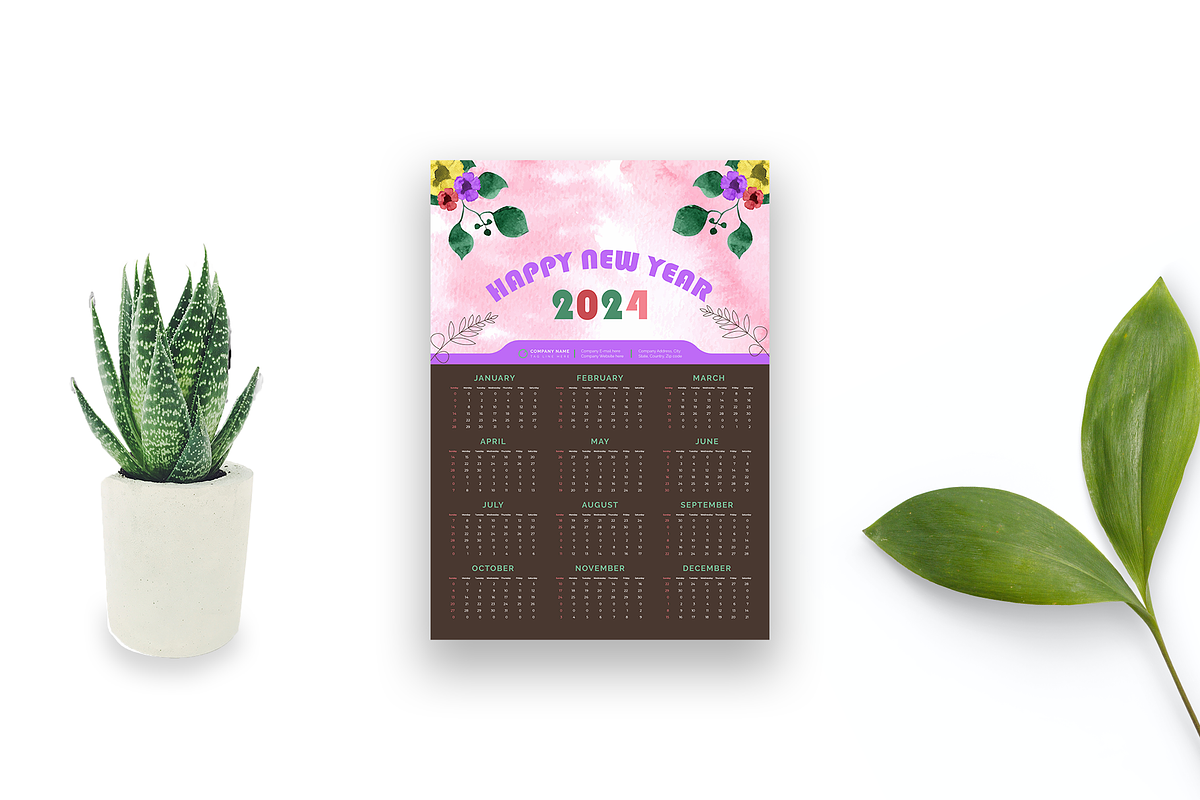 One-Page Wall Calendar 2024 Design, a Stationery Template by Annudesign (Photo 3 of 7)
