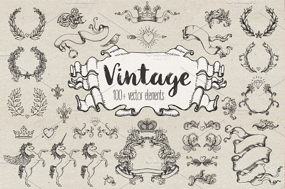 100+ Vintage Design Elements Set preview 6