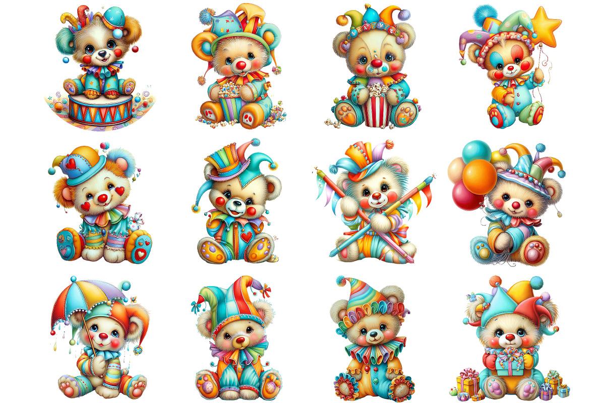 Cute Clown Teddy Bear Clipart, an Illustration by DreamArtGraphic (Photo 3 of 4)